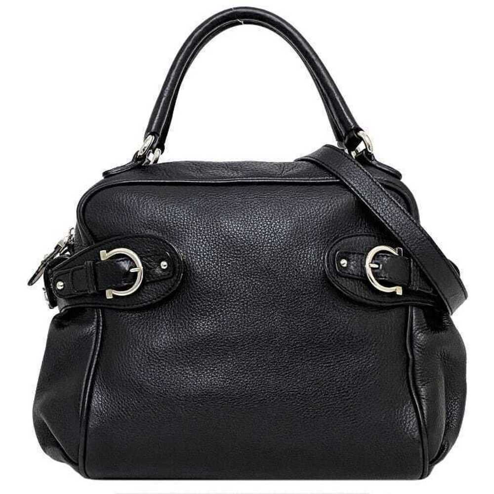 Salvatore Ferragamo Bag Gancini Leather Tote 2Way Shoulder Bag Silver Black